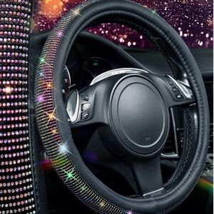 Iridescent Oil Sluck Rhinestone Steering Wheel Cover